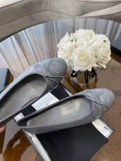 BALLET FLATS GREY GRAINED CALFSKIN