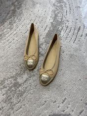 BALLET FLATS BEIGE SILVER LAMBSKIN CANVAS