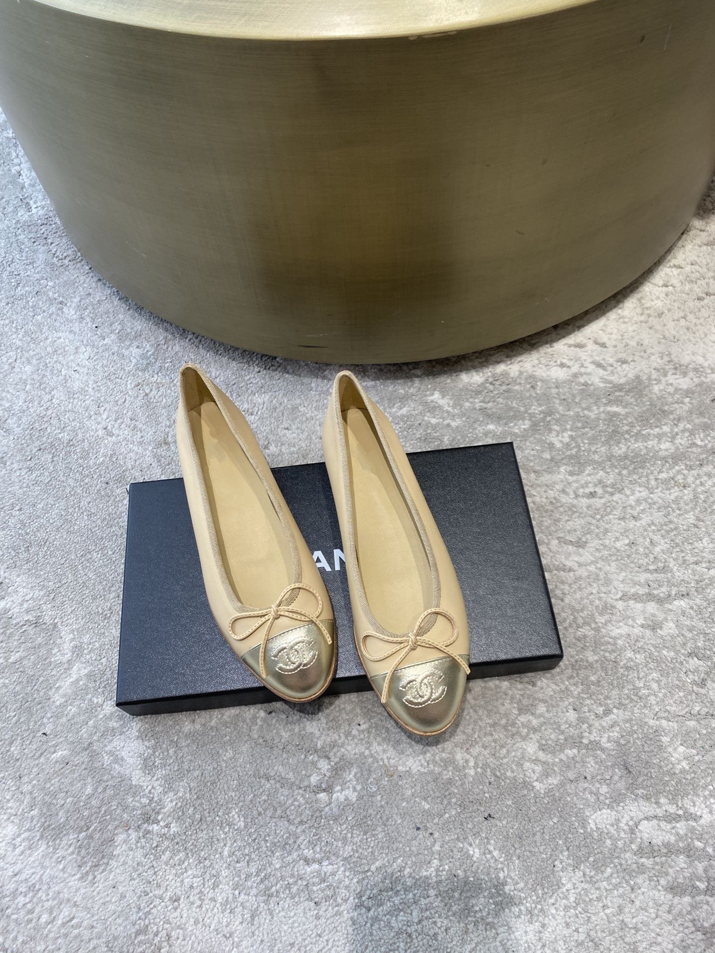 BALLET FLATS BEIGE SILVER LAMBSKIN CANVAS