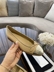 BALLET FLATS BEIGE SILVER LAMBSKIN CANVAS