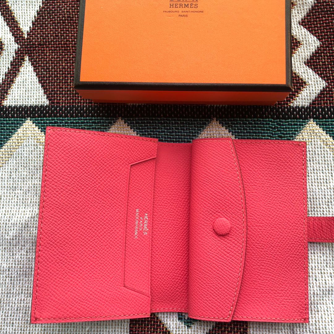 BEARN COMPACT WALLET 12 IN WATERMELON PINK EPSOM LEATHER