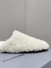 BALENCIAGA 25S MULES IN WHITE WOOL WITH LOGO