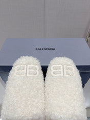 BALENCIAGA 25S MULES IN WHITE WOOL WITH LOGO
