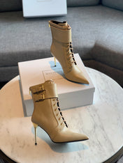 BALMAIN 26S LACE-UP ANKLE BOOTS 105 MM IN BEIGE CALFSKIN