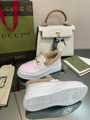 GG LOAFER IN WHITE MIX LIGHT PINK CALFSKIN WITH BEIGE WOOL LINING