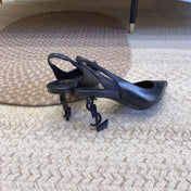 OPYUM BLACK HEEL SLINGBACK PUMPS IN BLACK SMOOTH LAMBSKIN