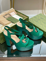 GG 120 INTERLOCKING G SANDAL JADE GREEN CALFSKIN