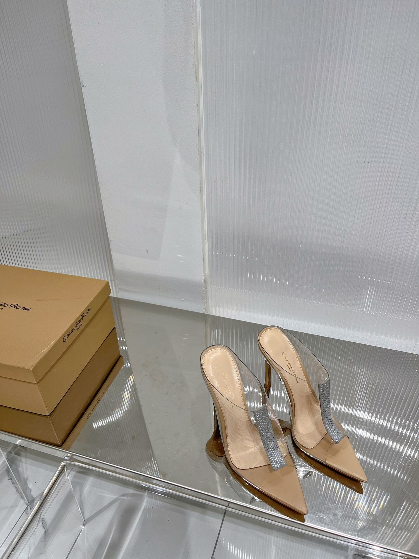 GIANVITO ROSSI 26S HEELED SANDALS 105 MM IN BEIGE TPU