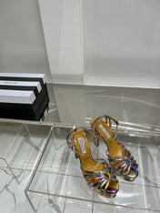 AQUAZZURA 26S HEELED SANDALS 130 MM IN RAINBOW METALLIC SNAKE-EMBOSSED LEATHER