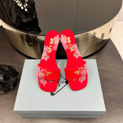 PRA PRINTED SLIDES SLIPPERS RED SATIN