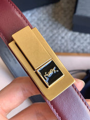 YSL 25S BELT 24 MM IN DARK RED CALFSKIN 529683
