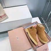 MIUMIU 25S SLIP-ON BOOTIES IN LIGHT BROWN SUEDE AND SHEARLING
