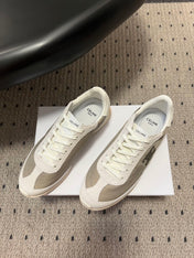 CELINE 26S RACER SNEAKERS IN WHITE SUEDE AND BEIGE GRAY FABRIC