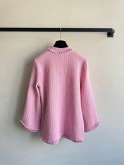 Chanel 25P Long-Sleeve Top Pink Tweed Pearl Buttons