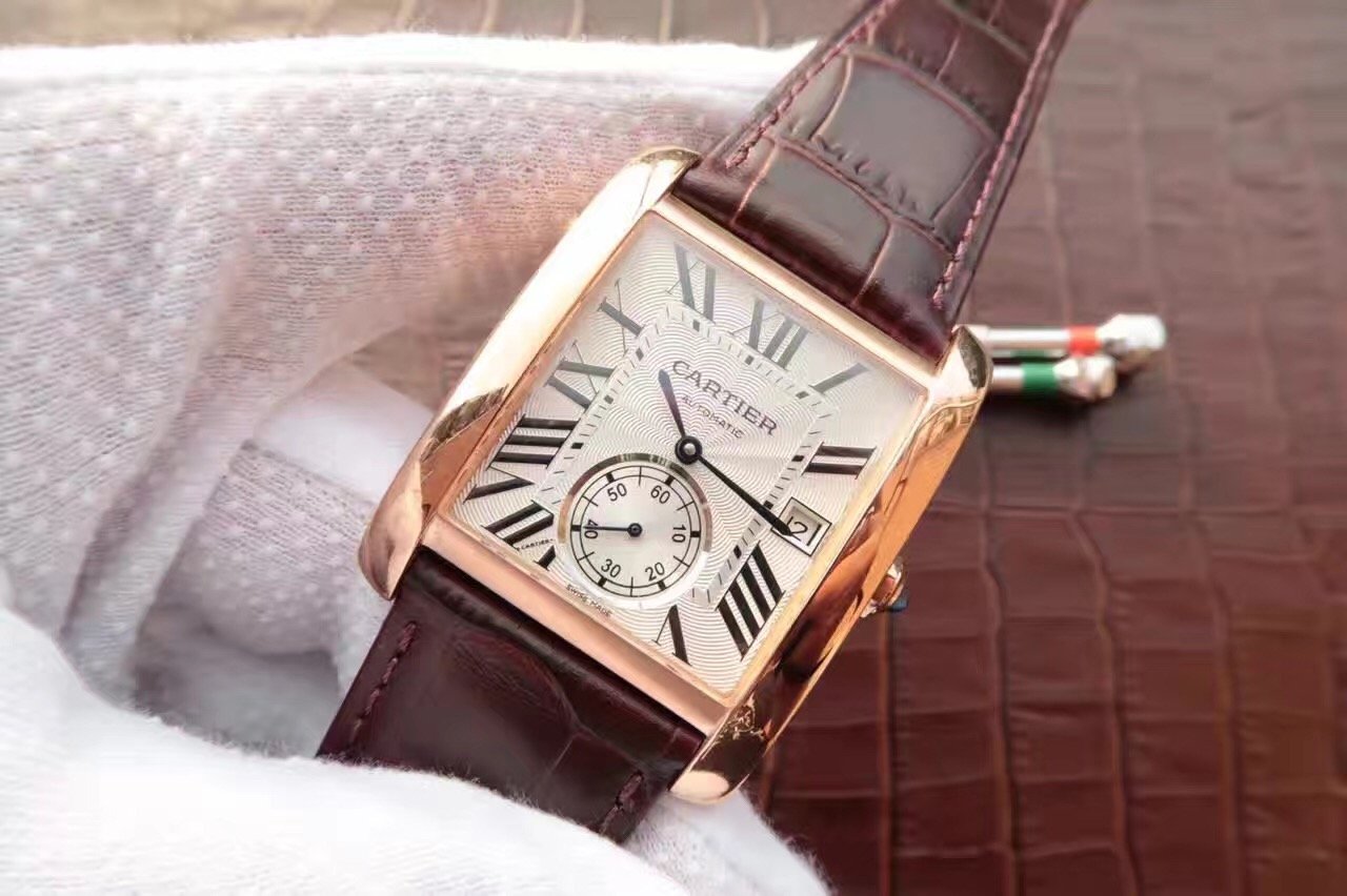 TANK MC ROSE GOLD 41 BROWN LEATHER STRAP