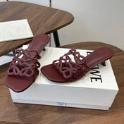 LOEWE 26S HIGH HEEL SANDALS IN WINE RED CALFSKIN