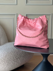 CHANEL 26S 22 BAG 42 IN LIGHT PINK QUILTED SHINY CALFSKIN