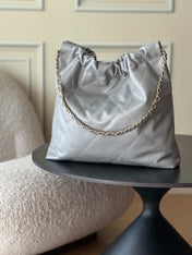 CHANEL 26S 22 BAG 42 IN GREY QUILTED SHINY CALFSKIN