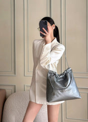 CHANEL 26S 22 BAG 42 IN METALLIC SILVER QUILTED SHINY CALFSKIN