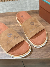 LP 26S SLIDES SANDAL IN BROWN SUEDE WITH LOGO