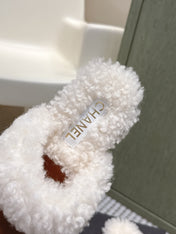CHANEL 25S INDOOR SLIPPERS IN CARAMEL AND BLACK SUEDE FUR-LINED