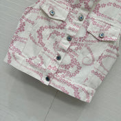 CC 25 Printed Denim Round Neck Vest Pink White Cotton