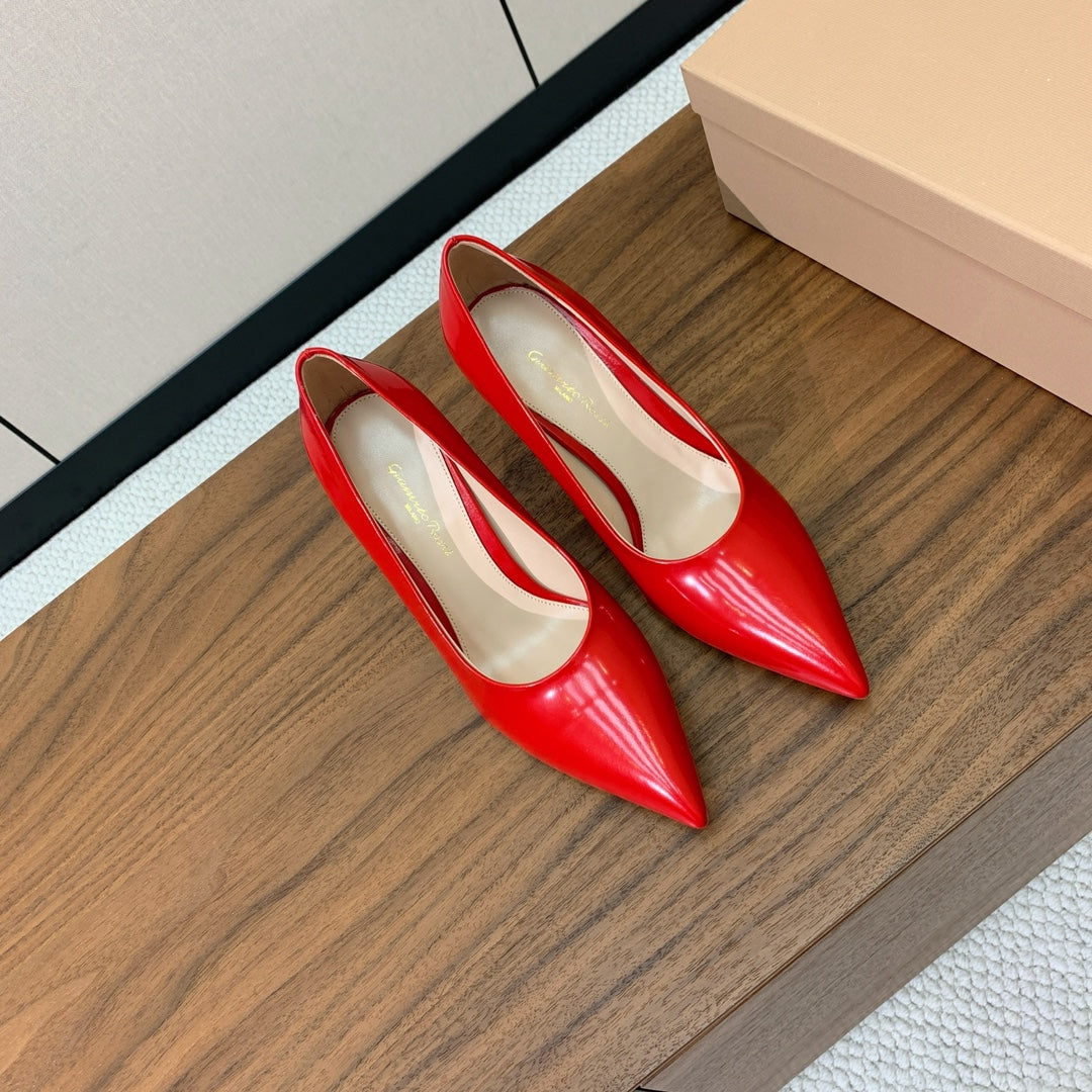 GIANVITO ROSSI 26S STILETTO PUMPS 95 MM IN RED PATENT CALFSKIN