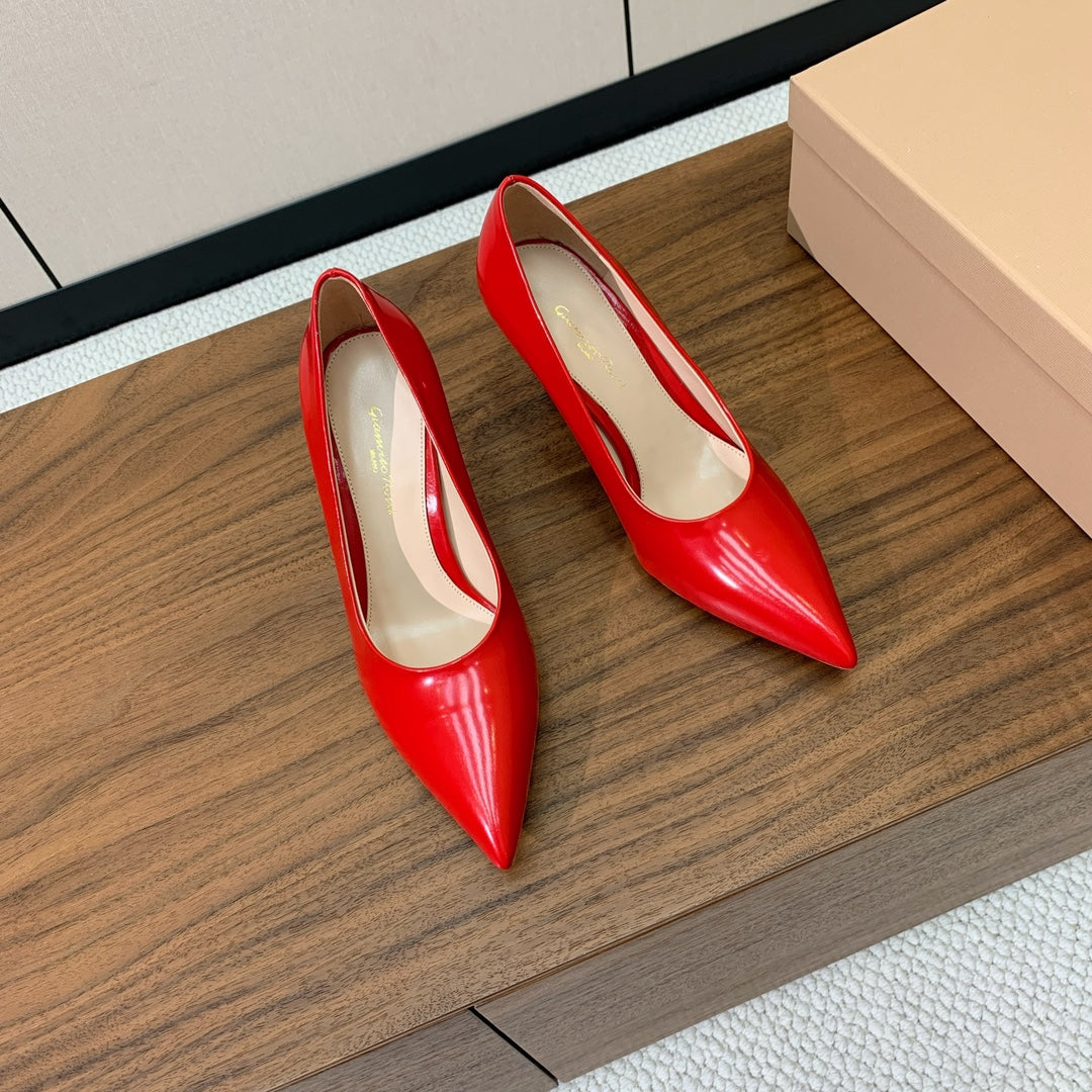 GIANVITO ROSSI 26S STILETTO PUMPS 95 MM IN RED PATENT CALFSKIN