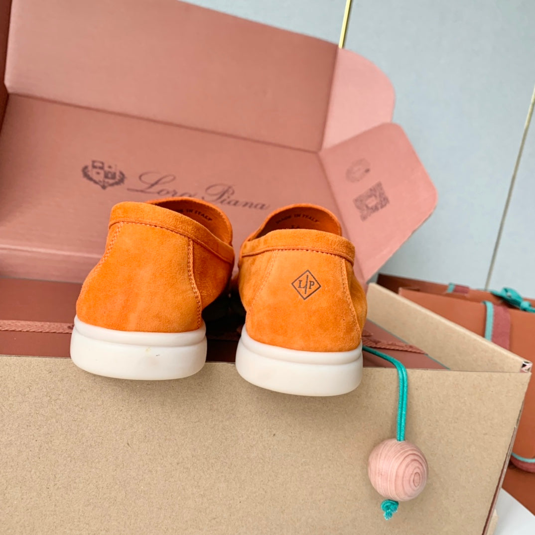 Loro Piana Orange Suede Summer Charms Walk Loafers