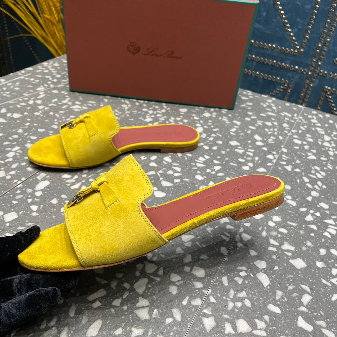 Summer Charms Sandals in Yellow Suede Maroon Lambskin
