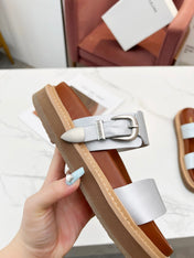 TWO-STRAP SANDALS IN SILVER CALFSKIN