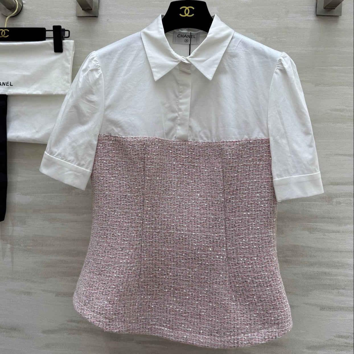 CC 25 Short Sleeved Tweed Pink Tweed Fabric