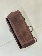 CHANEL 26S FLAP BAG 22 IN CHOCOLATE BROWN SUEDE WITH GOLD HARDWARE