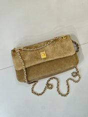 CHANEL 26S FLAP BAG 22 IN BEIGE SUEDE WITH GOLD HARDWARE