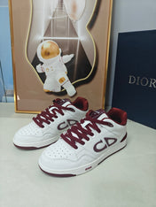 DIOR 26S LOW-TOP SNEAKER IN WHITE AND DARK RED CALFSKIN