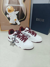 DIOR 26S LOW-TOP SNEAKER IN WHITE AND DARK RED CALFSKIN