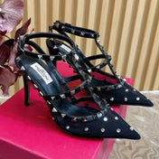 ROCKSTUD MIRROR-EFFECT PUMP WITH MATCHING STRAPS AND STUDS 95 MM BLACK CALFSKIN  AND MESH