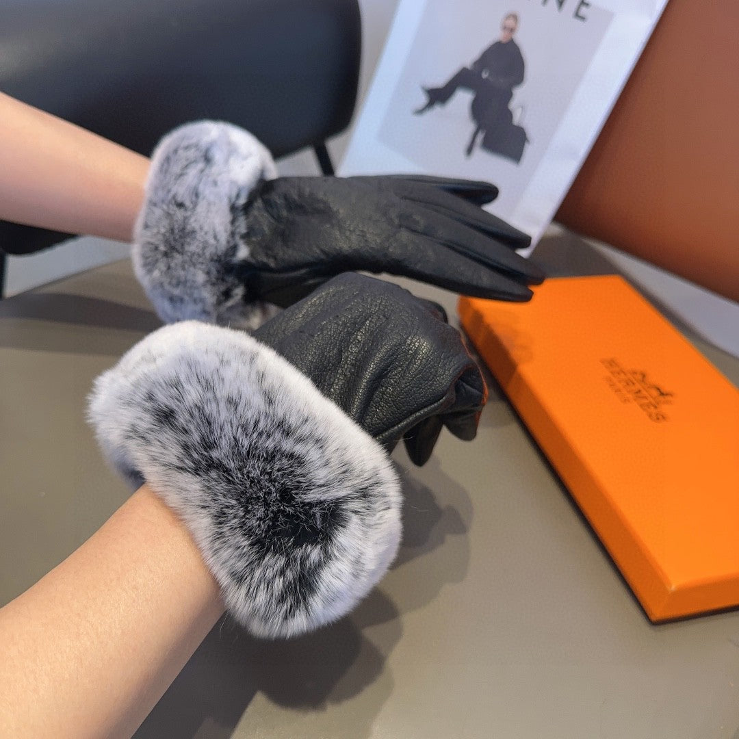GLOVES IN BLACK DEERSKIN WITH RABBIT FUR 463888