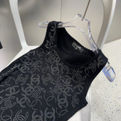 SLEEVELESS TOP 643223 IN BLACK COTTON EMBOSSED LOGO