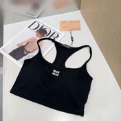 CAMISOLE 617514 IN BLACK COTTON RIBBED KNIT