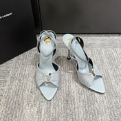 YSL HEELED SANDALS 25S 100 MM IN LIGHT SLATE BLUE LAMBSKIN