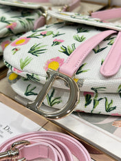 DIOR 26S SADDLE BAG 25 IN MULTICOLOR FLORAL EMBROIDERED JACQUARD