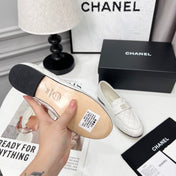 CHANEL 25S LOAFER DANCE SHOES IN WHITE CALFSKIN GOLD HARDWRE