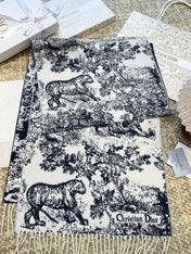 SCARF 220 CM IN NAVY BLUE MIX WHITE MONOGRAM CASHMERE AND WOOL 413656