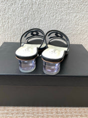 SLIDE SANDALS IN BLACK LAMBSKIN WITH TRANSPARENT PVC