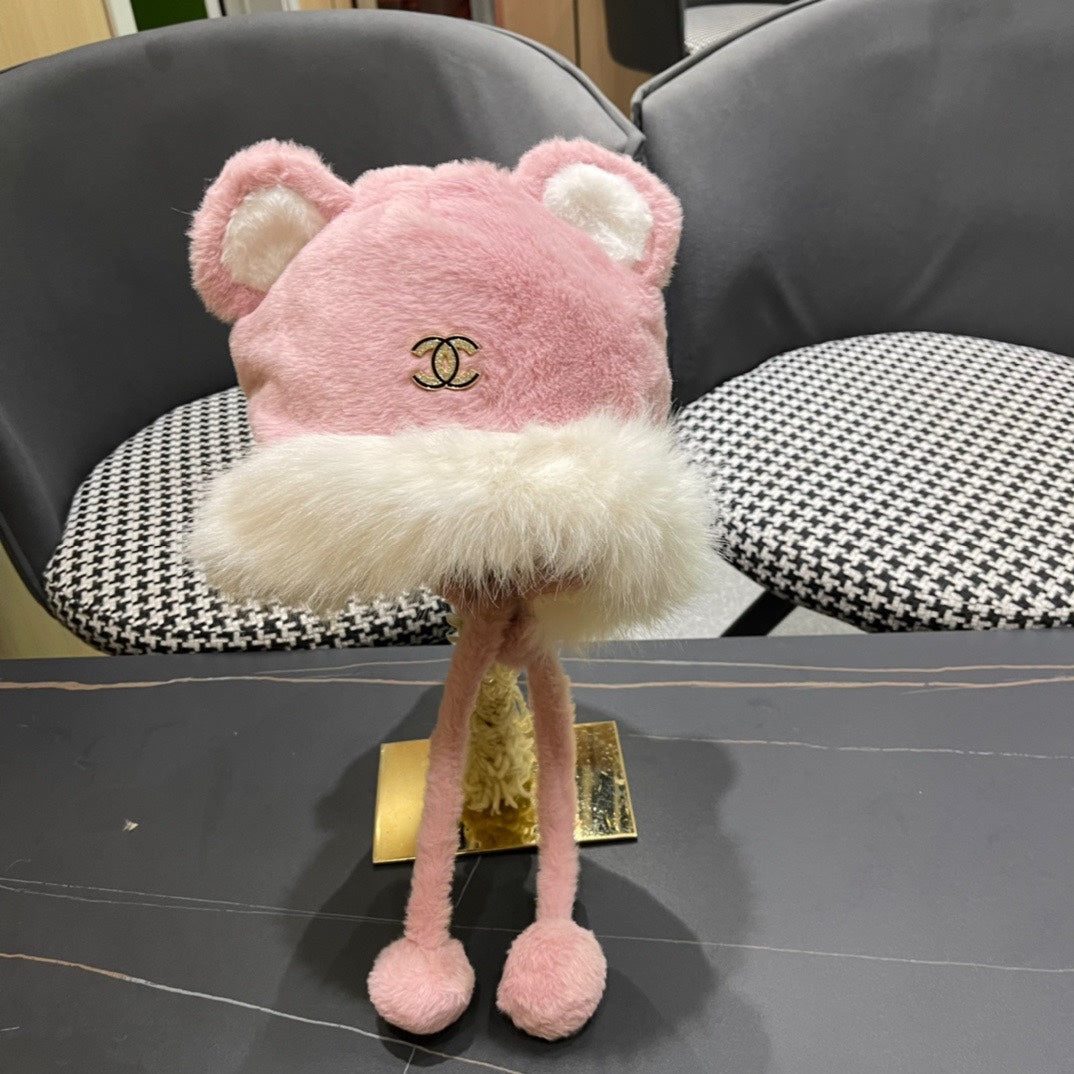 BEANIE HAT IN BABY PINK FLEECE AND WOOL 433164