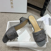 DIOR 26S HEELED MULES 45 MM IN DARK GREY QUILTED LAMBSKIN SILVER HARDWARE