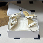 DIOR 26S J'ADIOR MULE SANDALS 35MM IN IVORY WHITE CALFSKIN WITH LOGO RIBBON