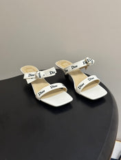 DIOR 26S J'ADIOR MULE SANDALS 35MM IN IVORY WHITE CALFSKIN WITH LOGO RIBBON