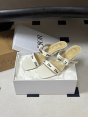 DIOR 26S J'ADIOR MULE SANDALS 35MM IN IVORY WHITE CALFSKIN WITH LOGO RIBBON